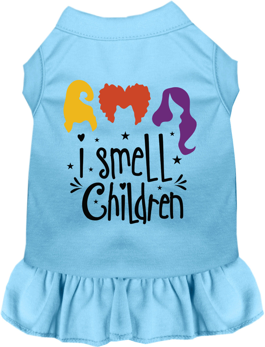 Blue I Smell Children pet dress with colorful design