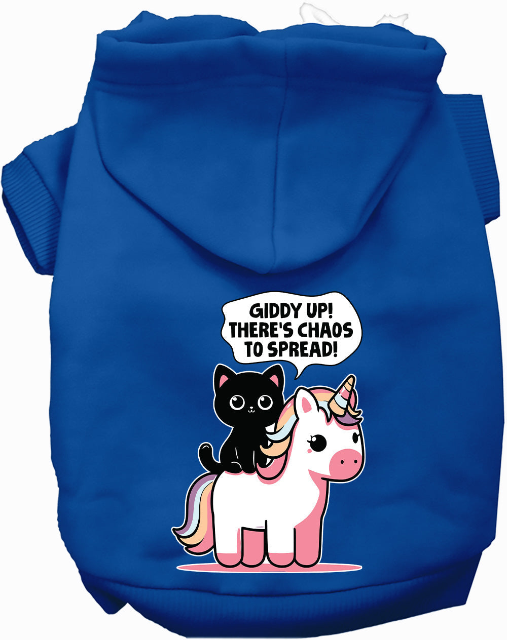 Dark blue Chaos to Spread Pet Hoodie with unicorn design