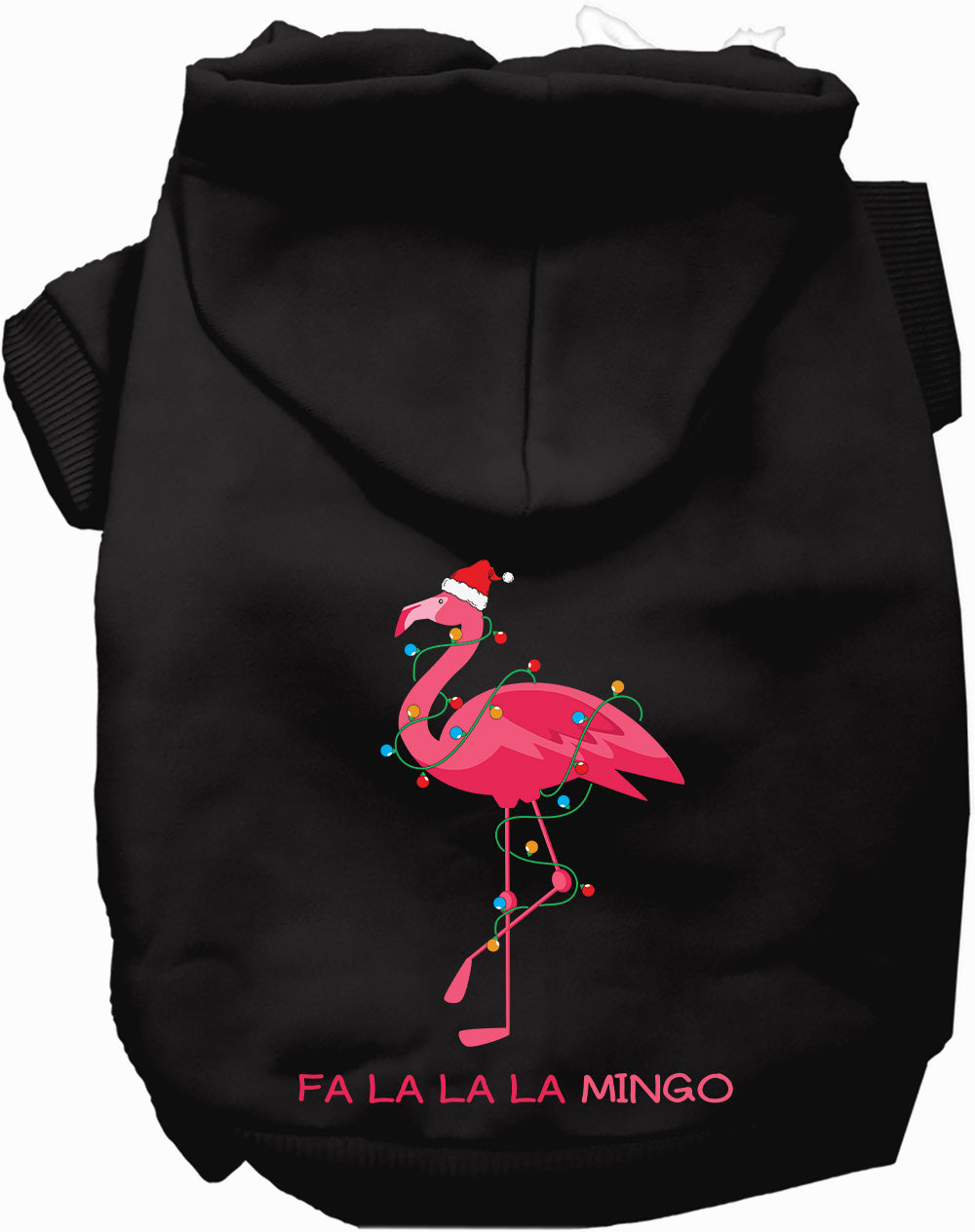 Black Falalala mingo Pet Hoodie with flamingo design