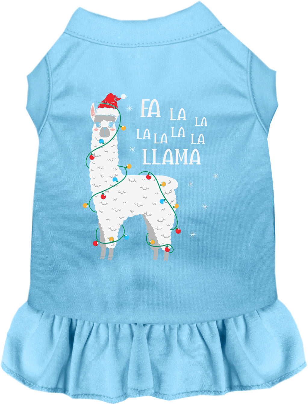 Blue Falalala Llama pet dress with festive design
