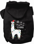 Black Falalala Llama Pet Hoodie with festive design