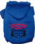 Dark blue pet hoodie with 'Deck the Halls, Not Your Family' design