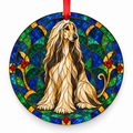 Original Afghan Hound stained glass style porcelain Christmas ornament with red ribbon