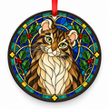 Original American Curl stained glass style porcelain Christmas ornament with red ribbon