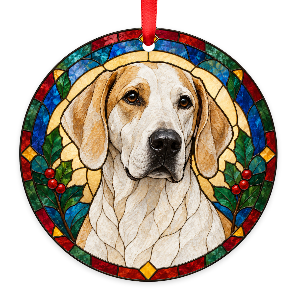 Billy white and orange stained glass style Christmas ornament