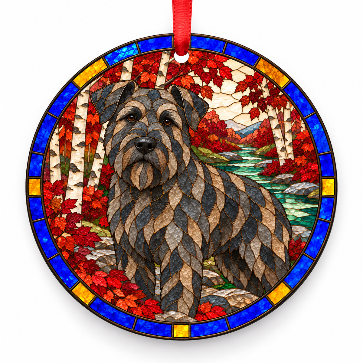 Bouvier des Flandres Brindle porcelain Christmas ornament with red ribbon — ORN-10314