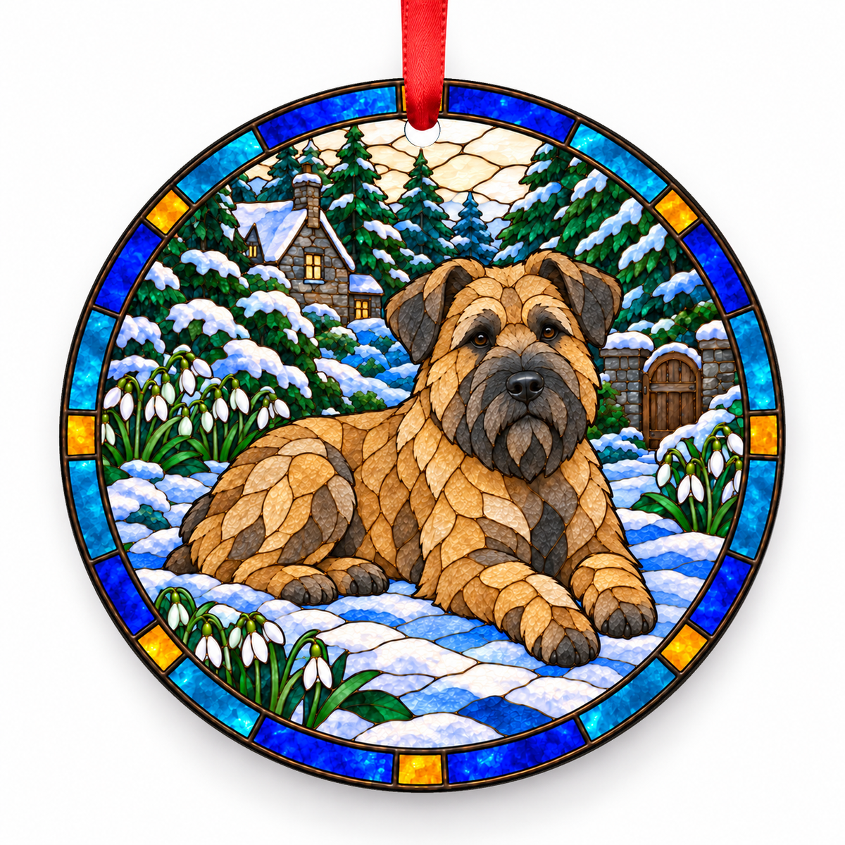 Bouvier des Flandres Fawn porcelain Christmas ornament with red ribbon — ORN-10315
