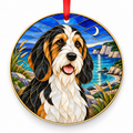 Briquet Griffon Vendéen Black, White and Tan porcelain Christmas ornament with red ribbon — ORN-10336