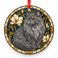 British Longhair Blue porcelain Christmas ornament with red ribbon — ORN-10339