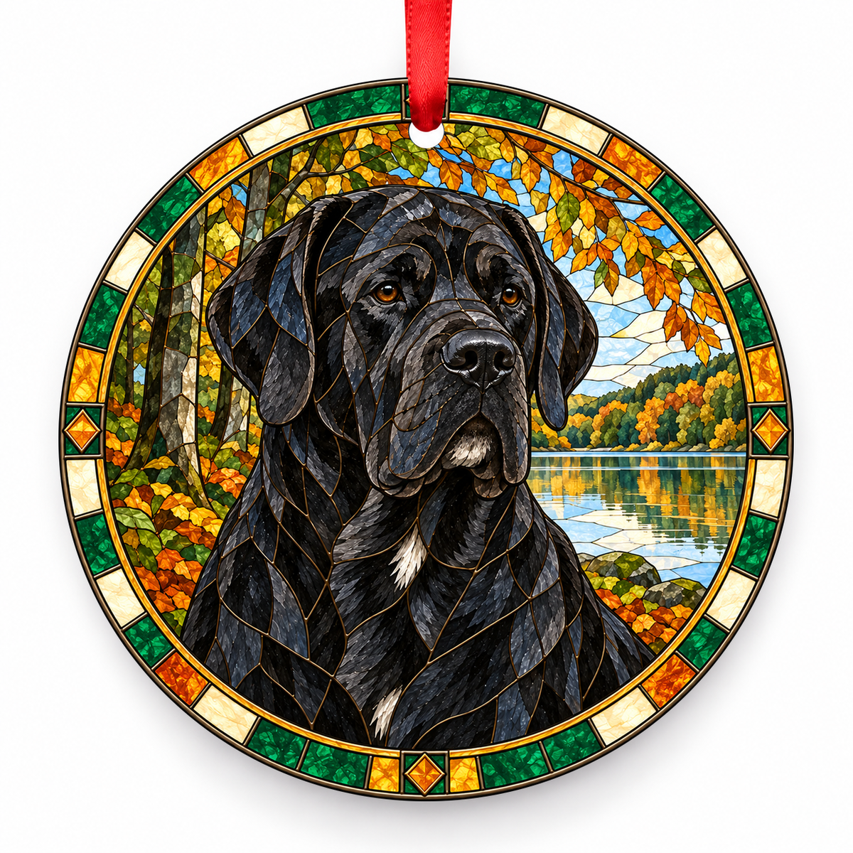 Broholmer Black porcelain Christmas ornament with red ribbon — ORN-10357