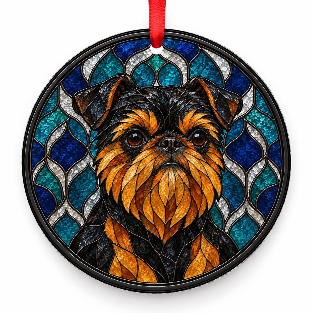Brussels Griffon Black and Tan porcelain Christmas ornament with red ribbon — ORN-10362
