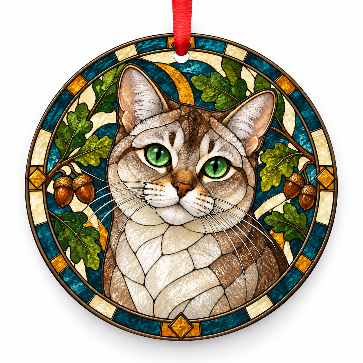 Burmilla Chocolate Shaded porcelain Christmas ornament with red ribbon — ORN-10377