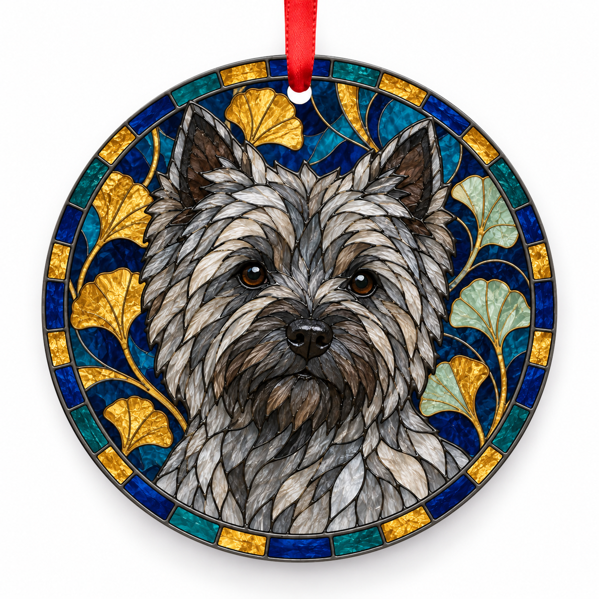 Cairn Terrier Gray porcelain Christmas ornament with red ribbon — ORN-10382