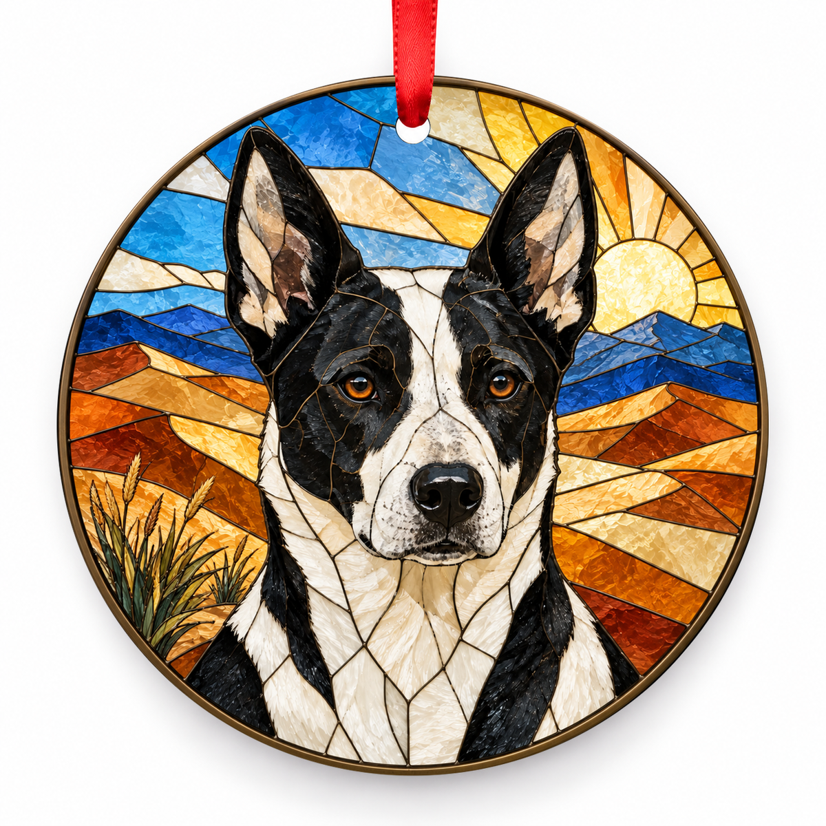 Canaan Dog Black and White porcelain Christmas ornament with red ribbon — ORN-10386