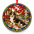 Cardigan Welsh Corgi Black, Tan and White porcelain Christmas ornament with red ribbon — ORN-10400