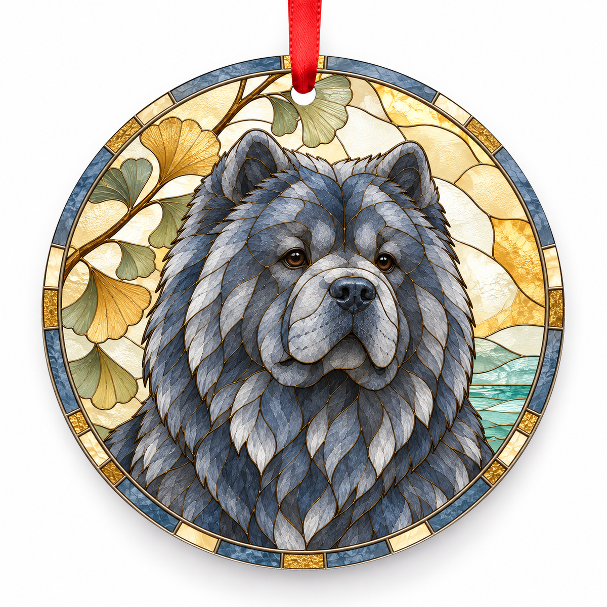 Chow Chow Blue porcelain Christmas ornament with red ribbon — ORN-10451