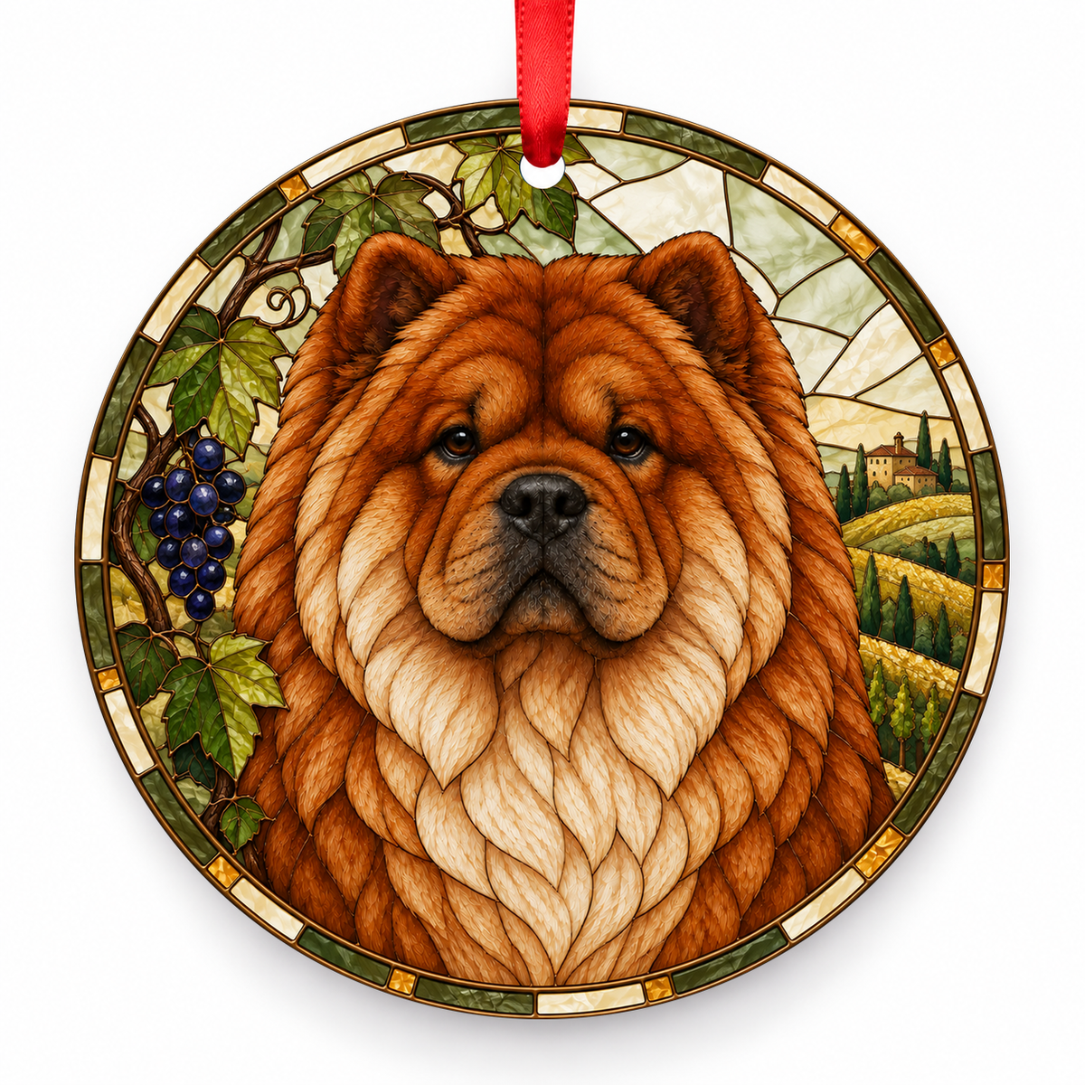 Chow Chow Red porcelain Christmas ornament with red ribbon — ORN-10454