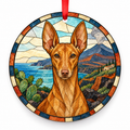 Cirneco Dell'etna Tan porcelain Christmas ornament with red ribbon — ORN-10457