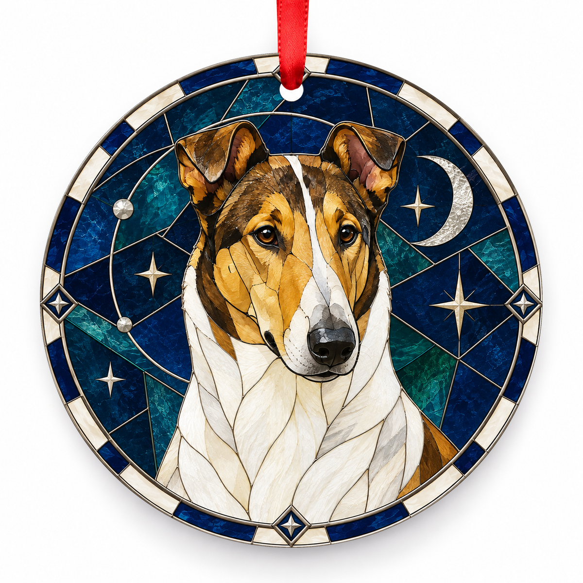 Collie Smooth White porcelain Christmas ornament with red ribbon — ORN-10466