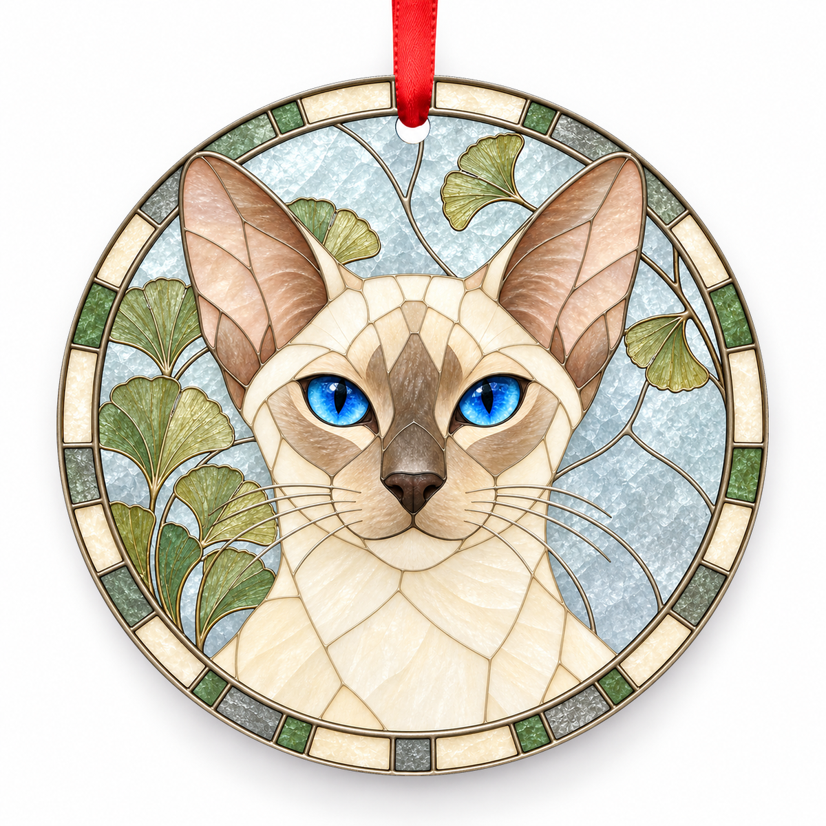 Colorpoint Shorthair Cream Point porcelain Christmas ornament with red ribbon — ORN-10478