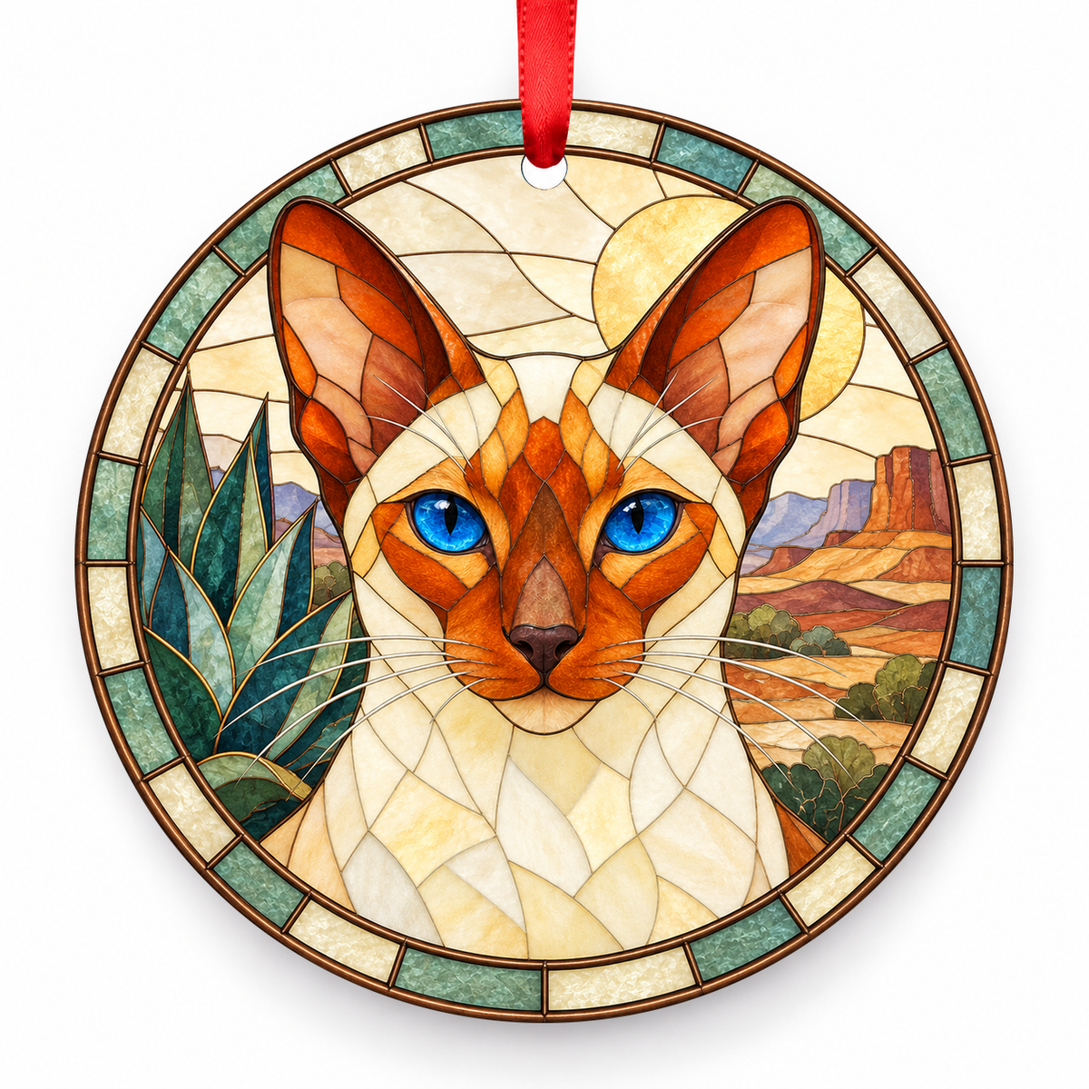 Colorpoint Shorthair Red Point porcelain Christmas ornament with red ribbon — ORN-10479