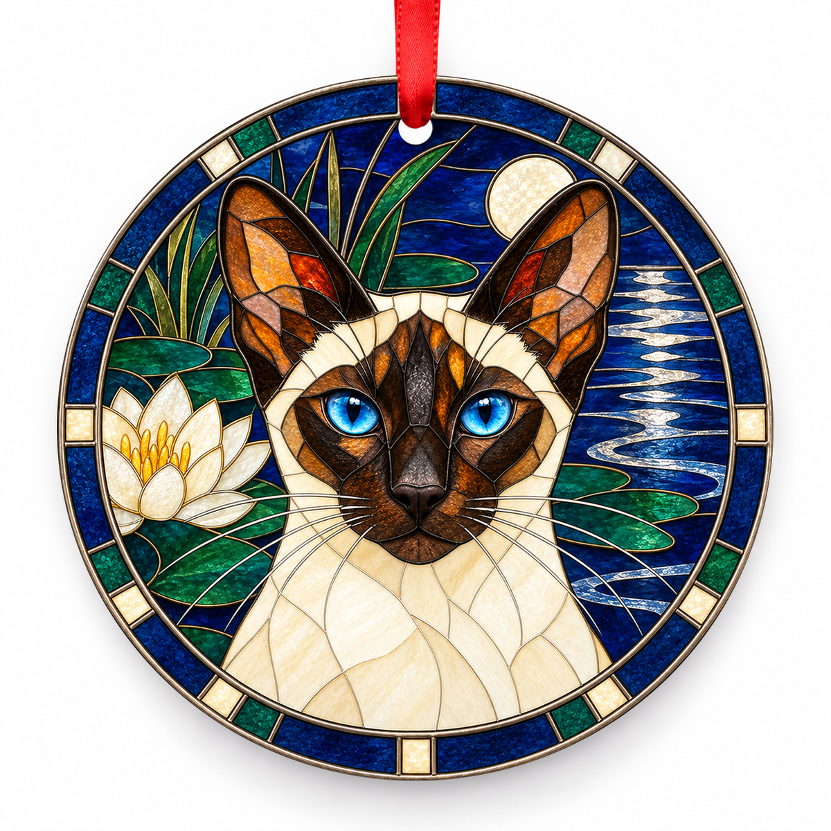 Colorpoint Shorthair Seal Tortie Point porcelain Christmas ornament with red ribbon — ORN-10481