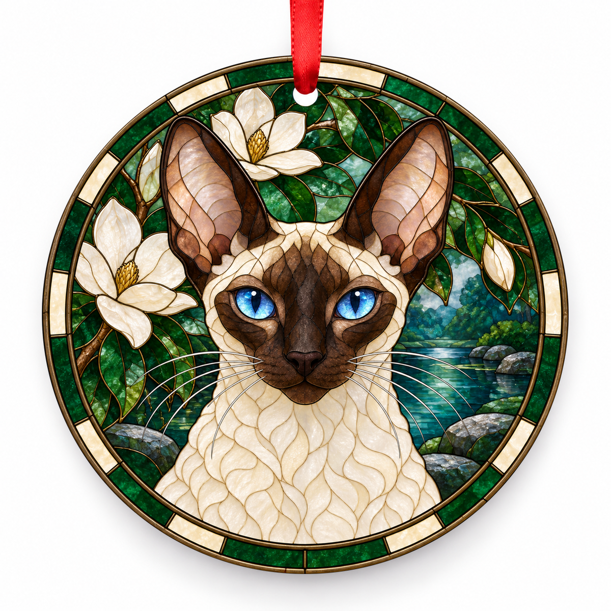 Cornish Rex Seal Point porcelain Christmas ornament with red ribbon — ORN-10499