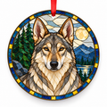 Czechoslovakian Wolfdog Wolf Gray porcelain Christmas ornament with red ribbon — ORN-10514