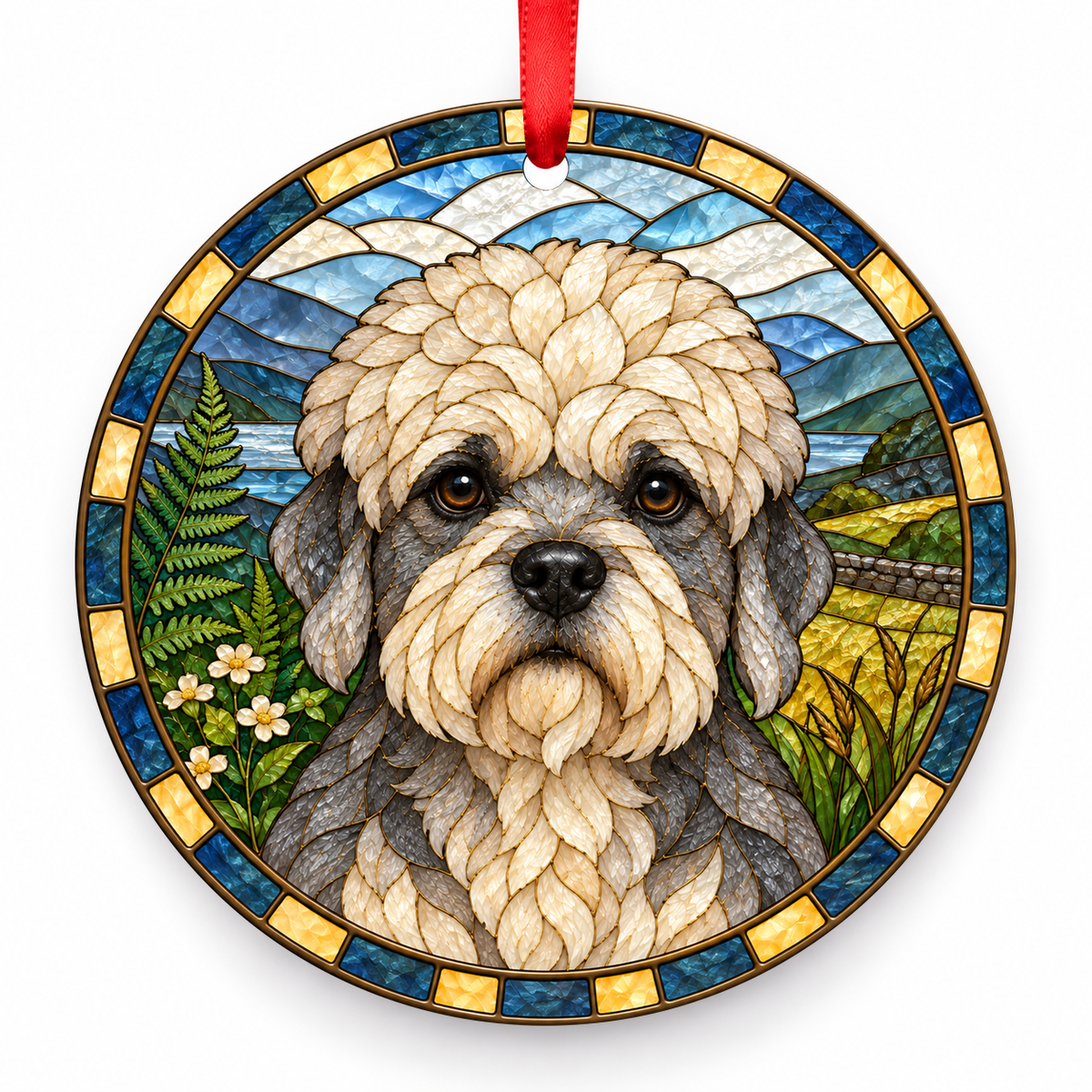 Dandie Dinmont Terrier Pepper porcelain Christmas ornament with red ribbon — ORN-10528