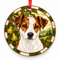 Danish-Swedish Farmdog Brown and White porcelain Christmas ornament with red ribbon — ORN-10529