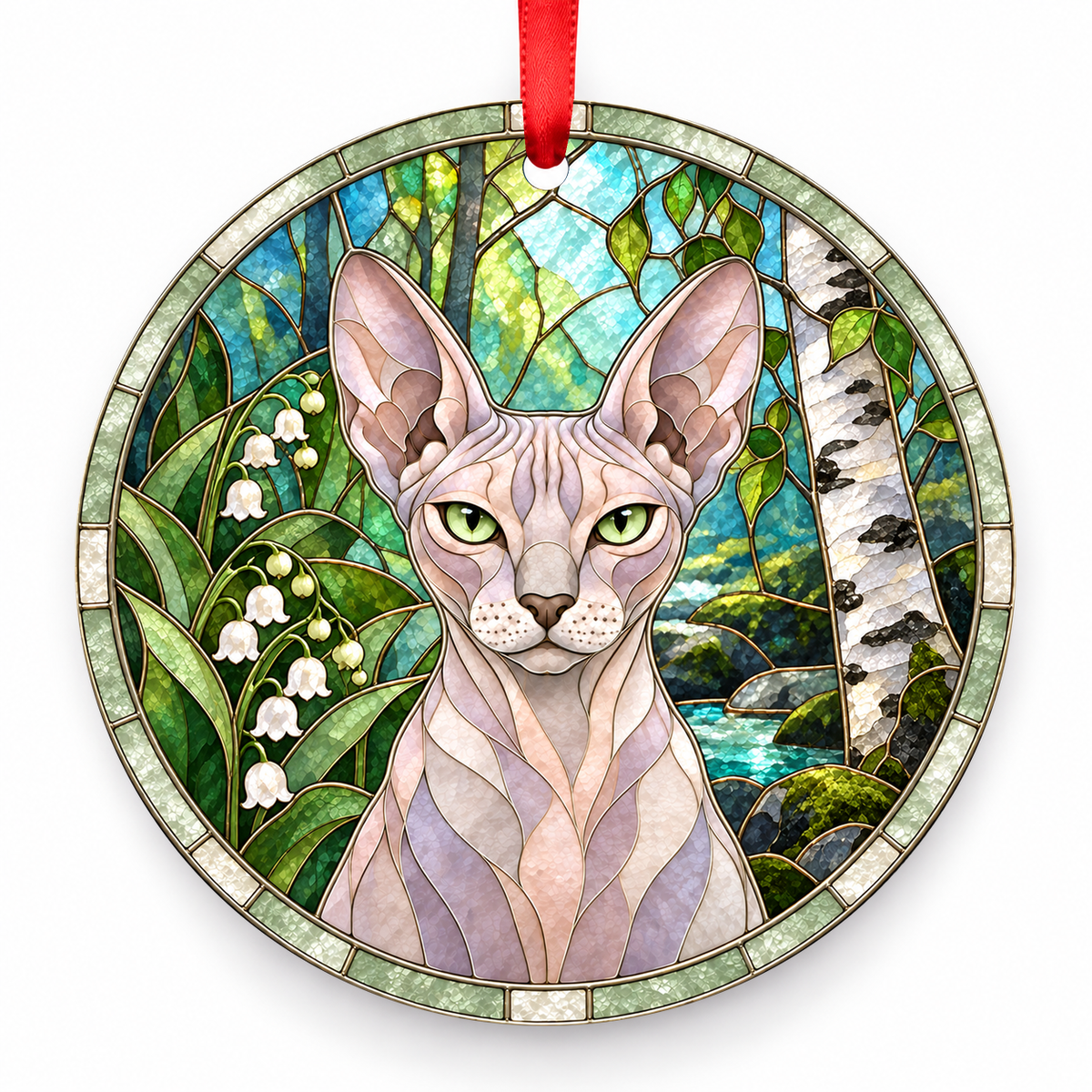Donskoy Lilac porcelain Christmas ornament with red ribbon — ORN-10578