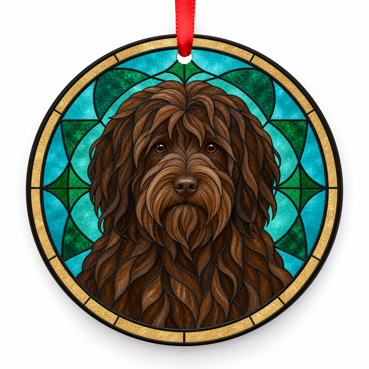 Dutch Schapendoes Brown porcelain Christmas ornament with red ribbon — ORN-10597
