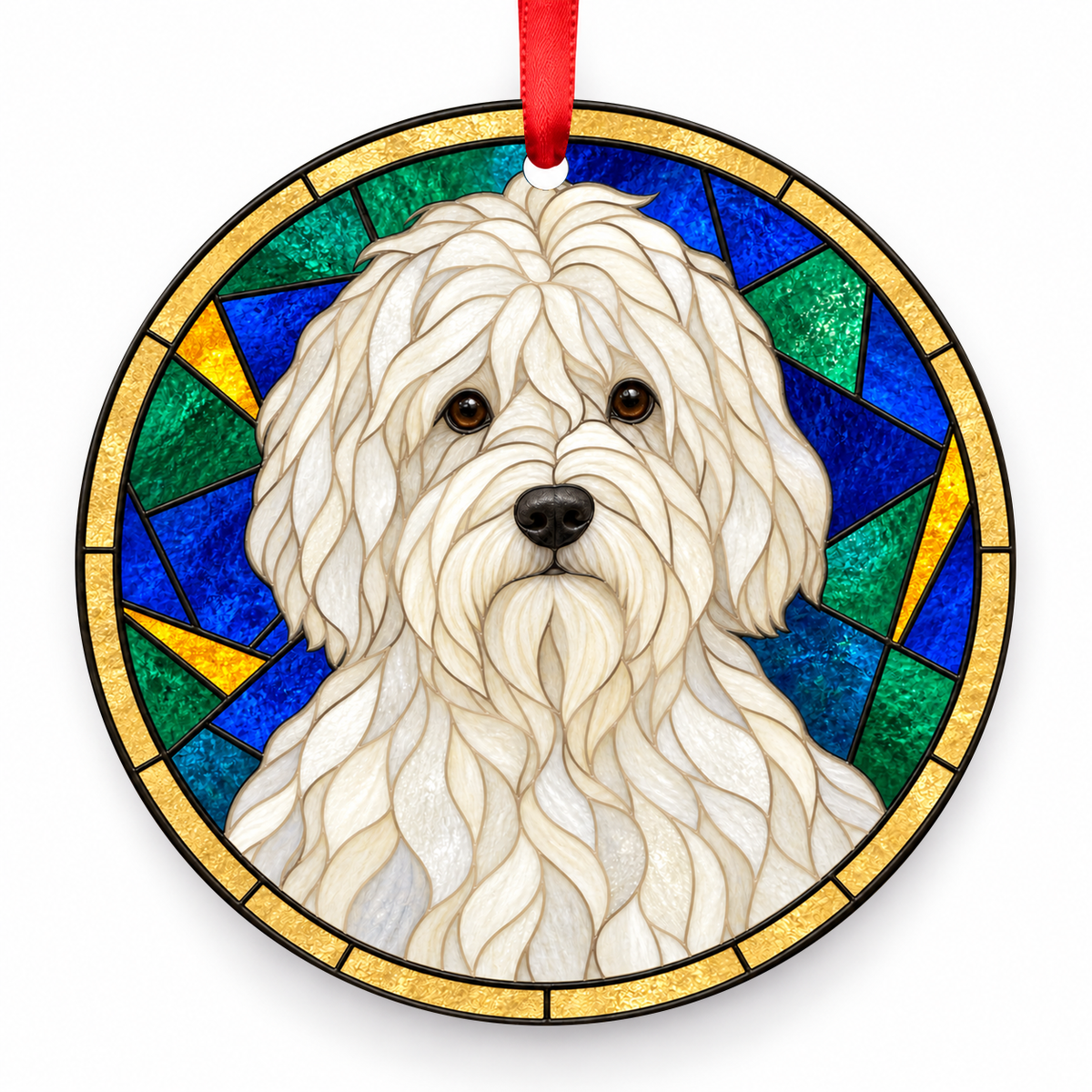 Dutch Schapendoes White porcelain Christmas ornament with red ribbon — ORN-10601