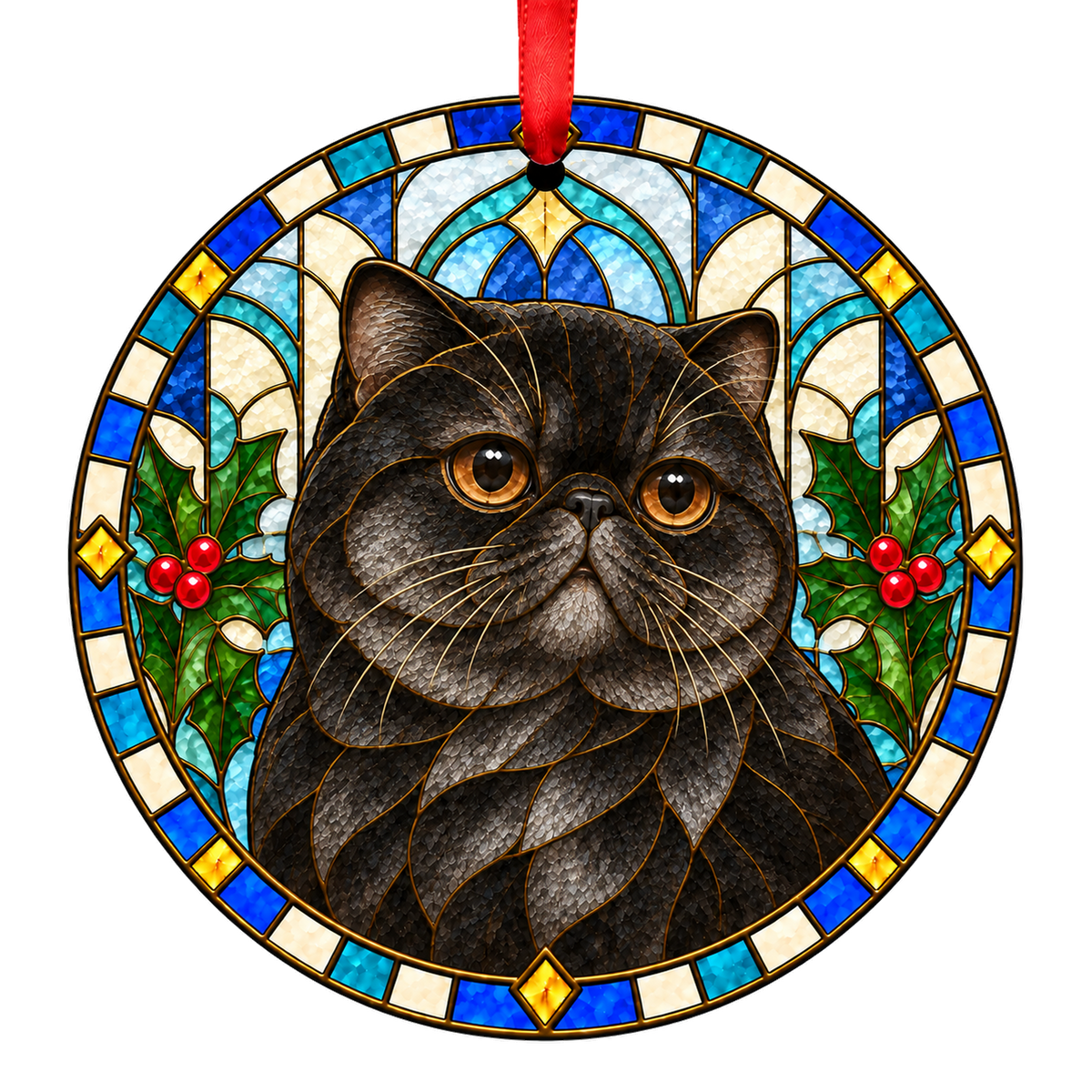 Exotic Black Smoke stained glass style Christmas ornament