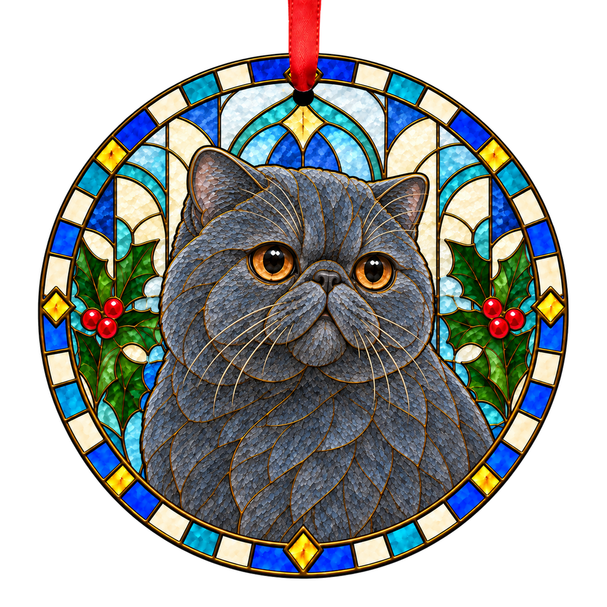 Exotic Blue stained glass style Christmas ornament