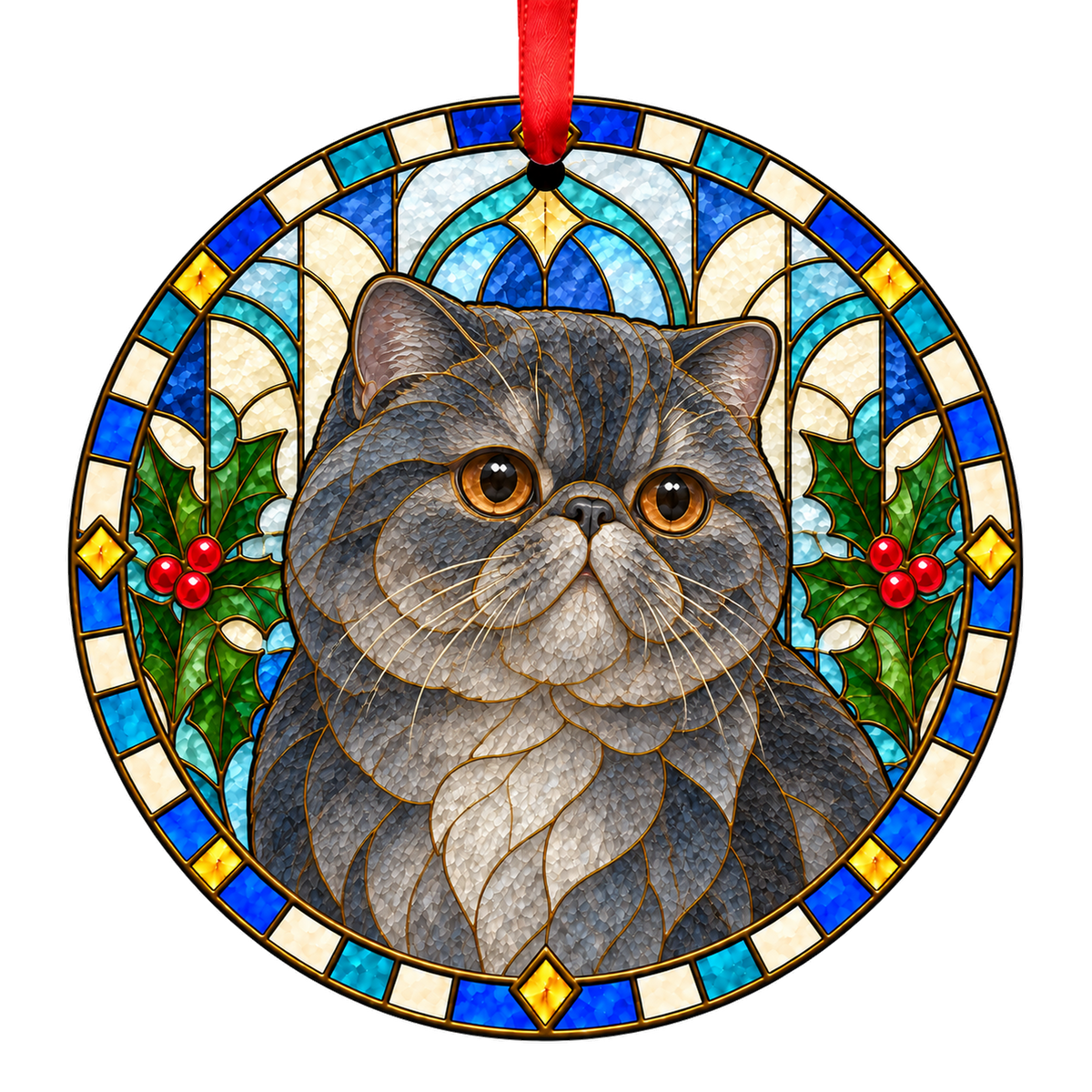 Exotic Blue Smoke stained glass style Christmas ornament
