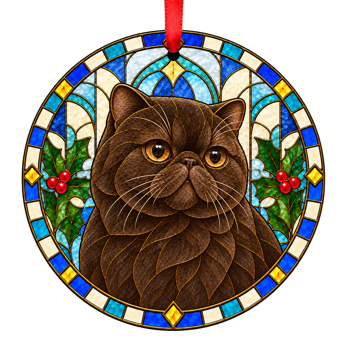 Exotic Chocolate stained glass style Christmas ornament