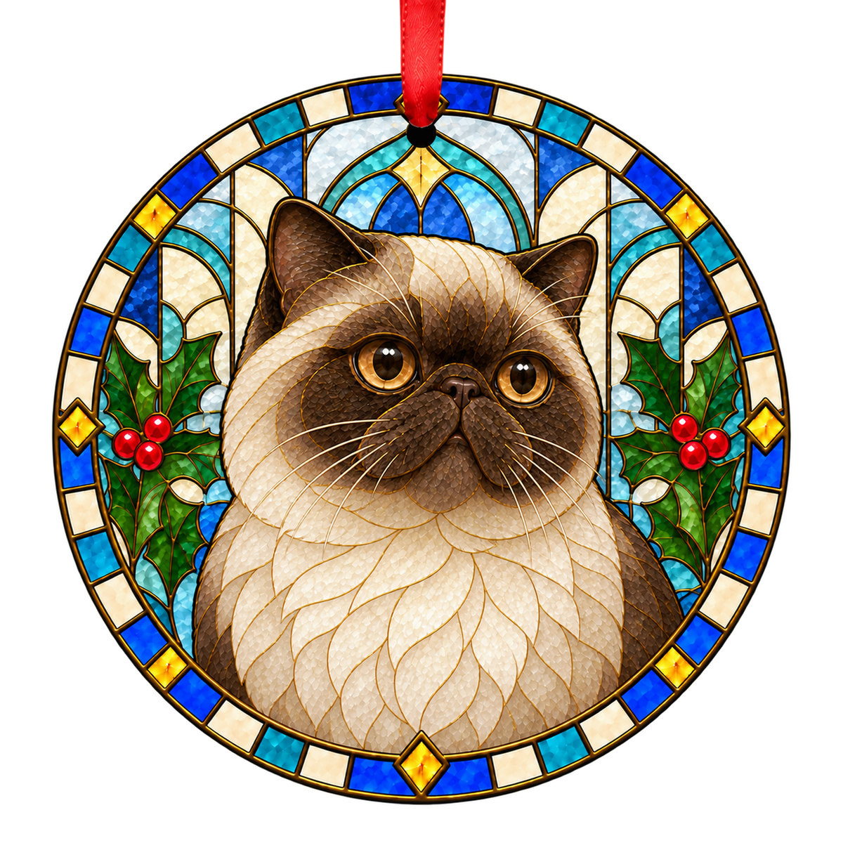 Exotic Chocolate Point stained glass style Christmas ornament