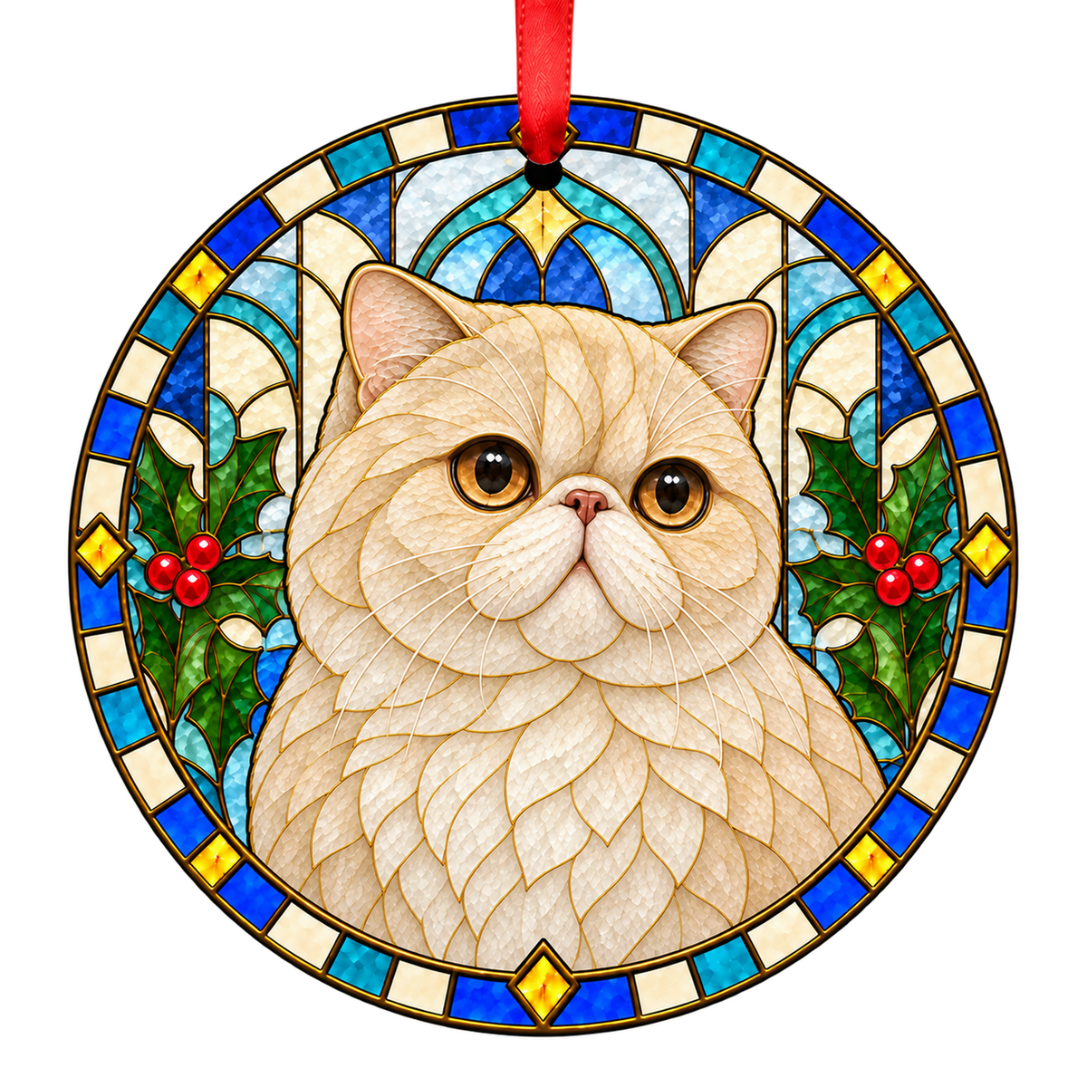 Exotic Cream stained glass style Christmas ornament