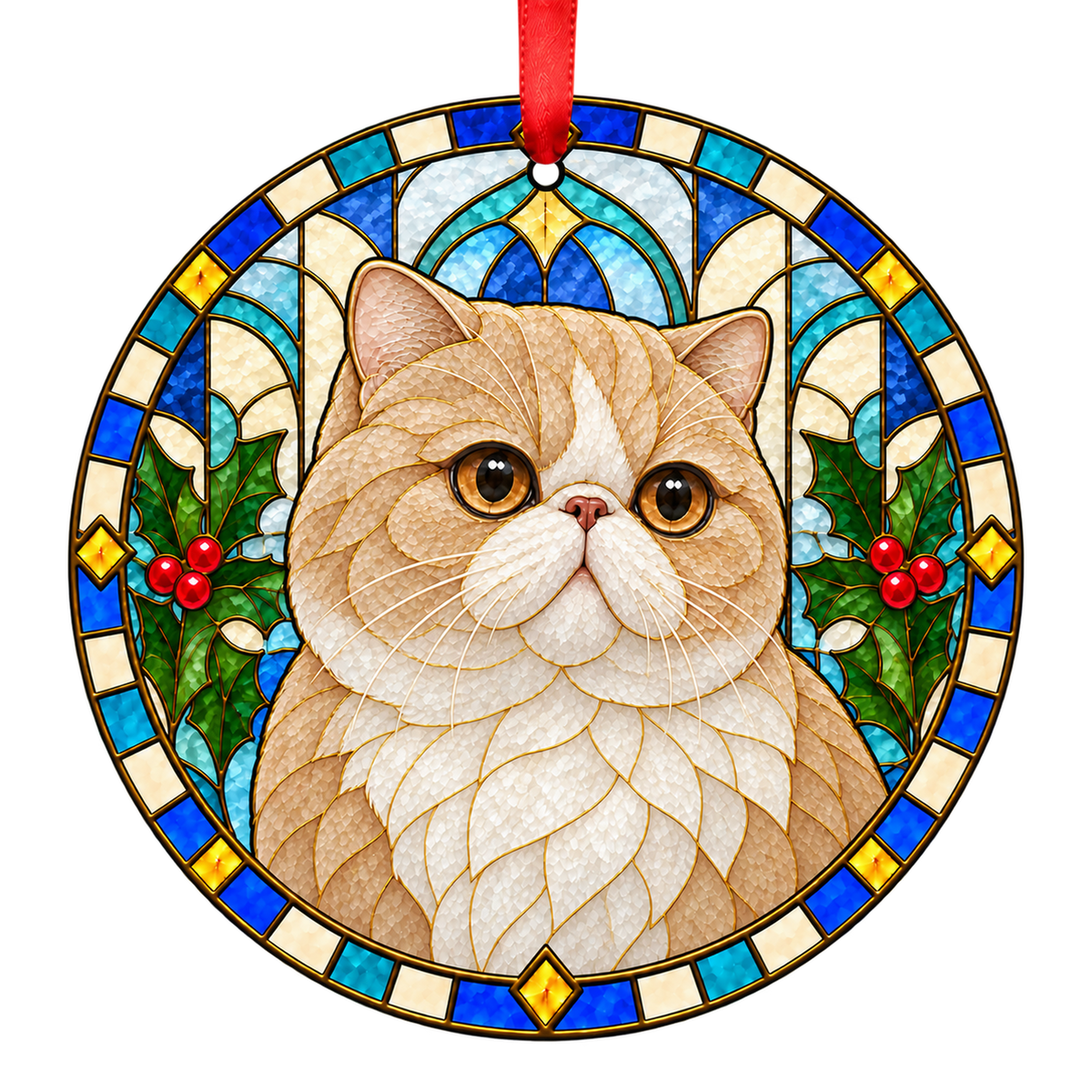 Exotic Cream and White stained glass style Christmas ornament