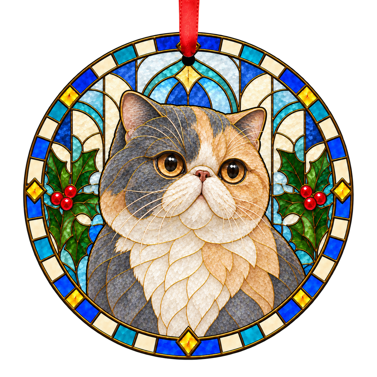 Exotic Dilute Calico stained glass style Christmas ornament