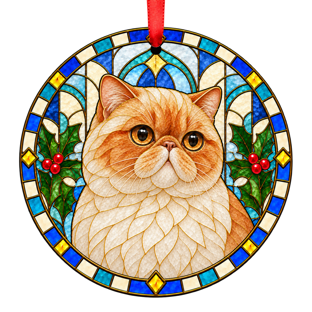Exotic Flame Point stained glass style Christmas ornament
