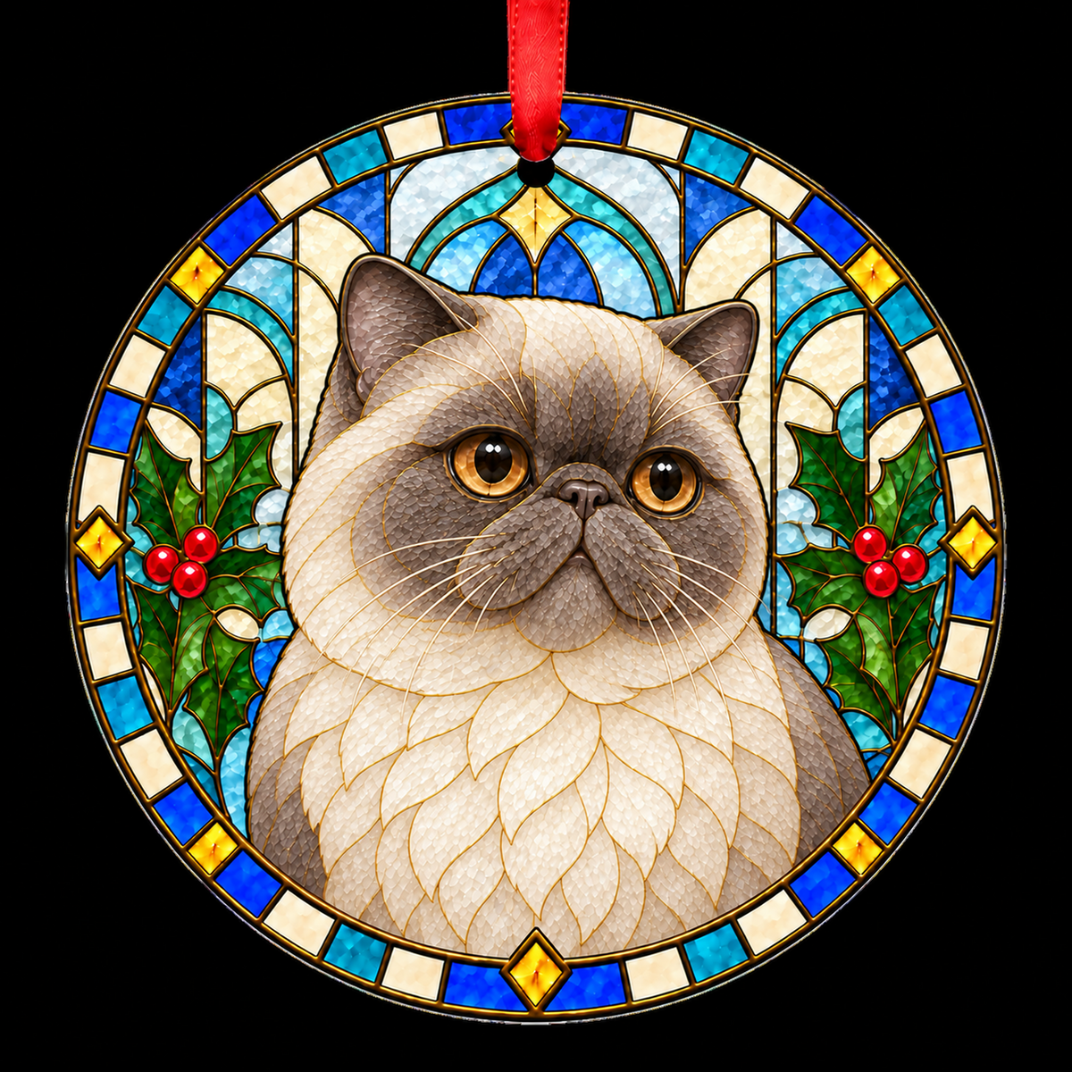 Exotic Lilac Point stained glass style Christmas ornament