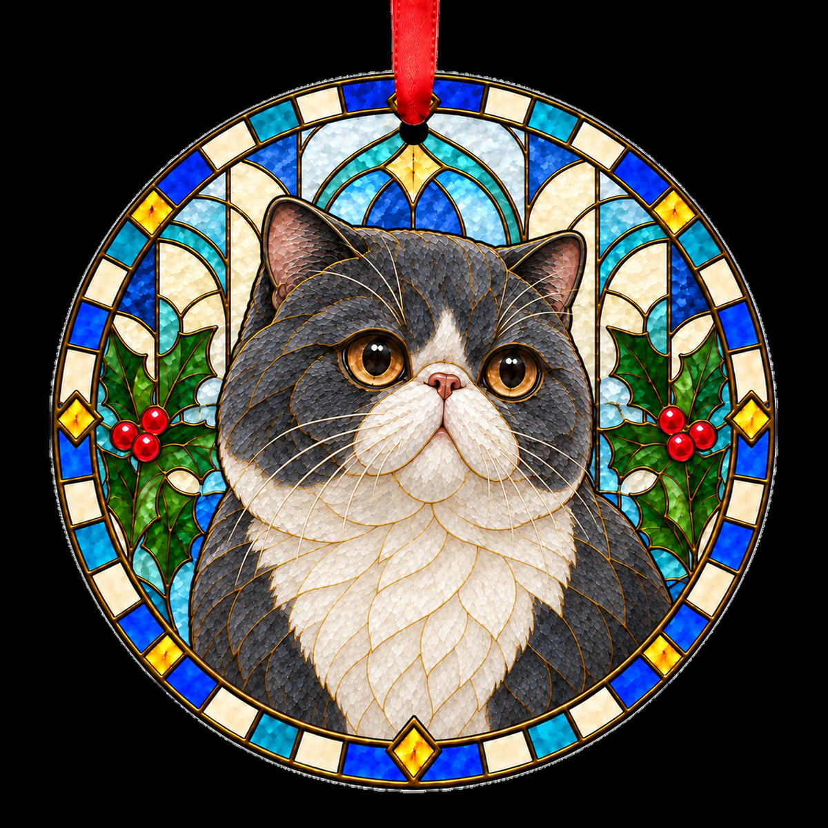 Exotic Blue and White stained glass style Christmas ornament