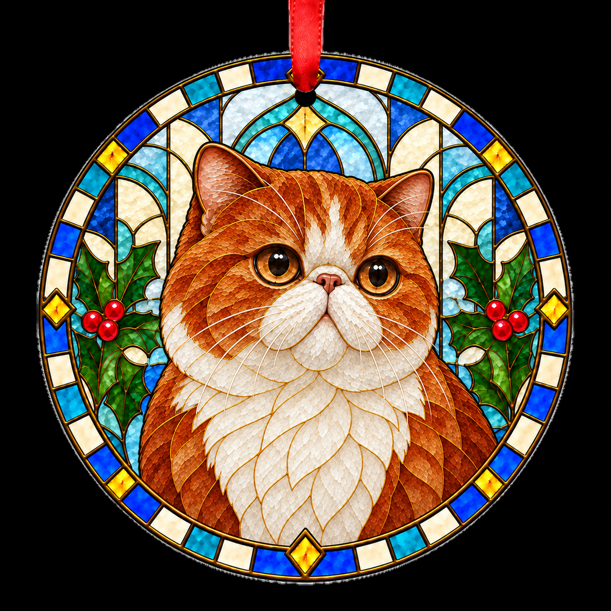 Exotic Red and White stained glass style Christmas ornament