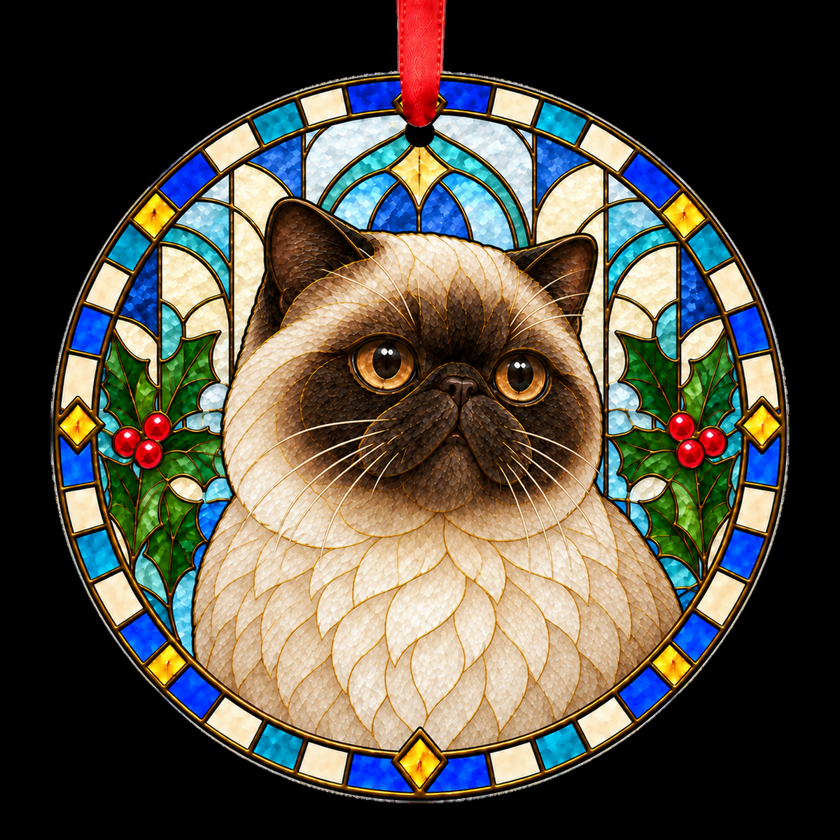 Exotic Seal Point stained glass style Christmas ornament