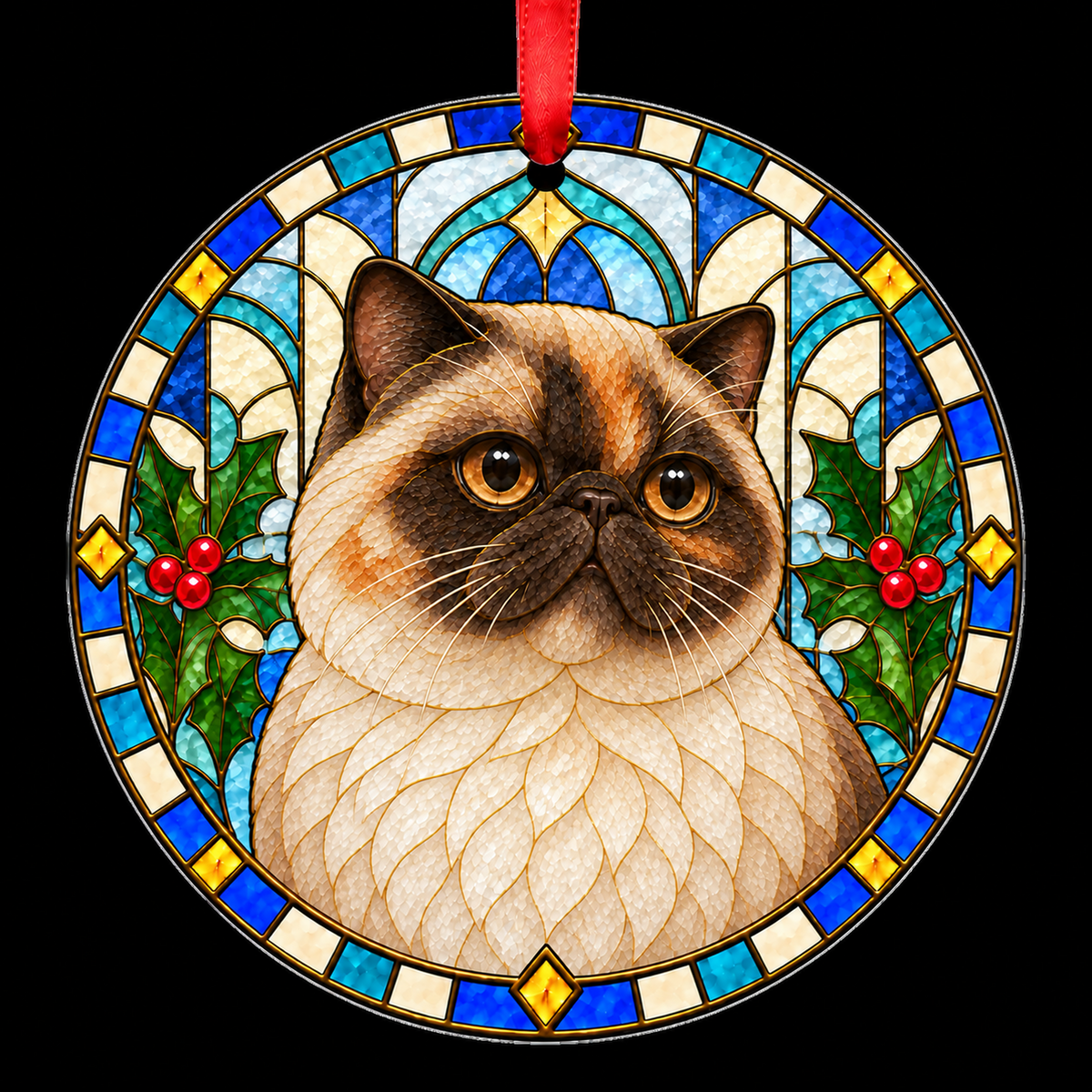 Exotic Seal Tortie Point stained glass style Christmas ornament