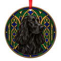 Field Spaniel Black stained glass style Christmas ornament