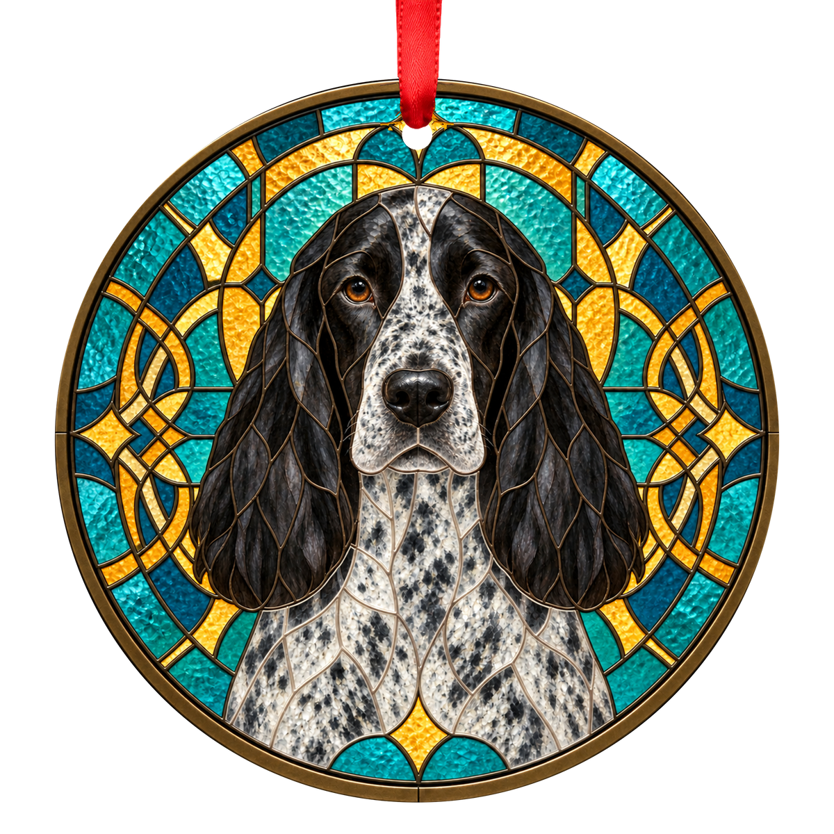 Field Spaniel Blue Roan stained glass style Christmas ornament