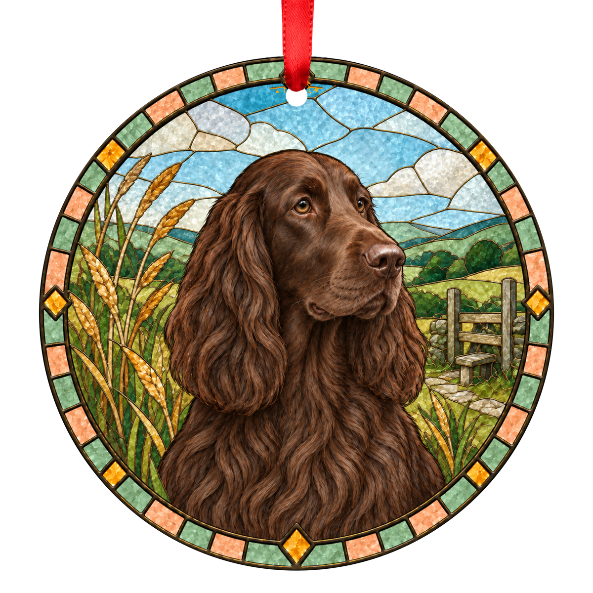 Field Spaniel Liver stained glass style Christmas ornament